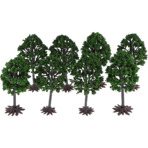 8 Model Laurel Trees with Base OO Train Railroad Garden Forest Diorama Scenery, 1:75 Scale