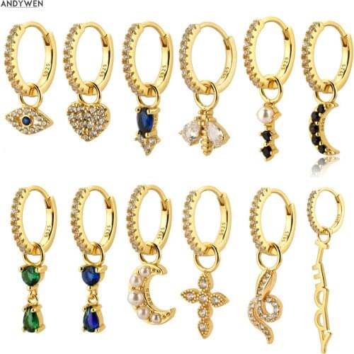 ANDYWEN 925 Sterling Silver 2020 Gold Multi Type Small Charm Pendiente Dangle Pendant Hoops Piercing Zircon Pendiente Jewelry