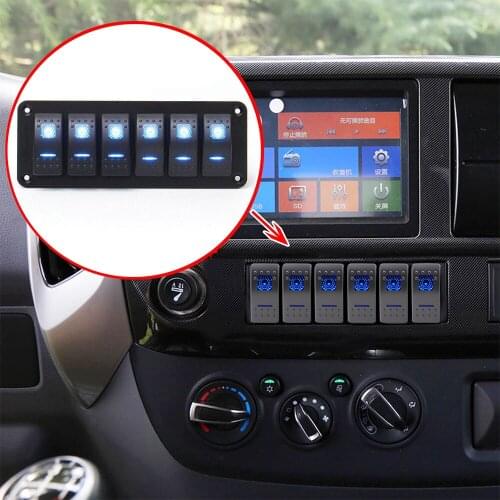 6 Gang Blue LED Light Rocker Switch Panel Circuit Breaker Boat Waterproof RV Yacht Modification Accessories Switch Combination