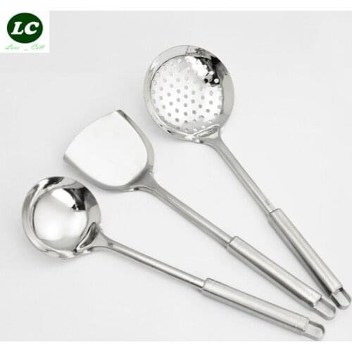 Free shipping 3pcs stainless steel spoon spatula colander set inox handle tools set cooking tools kitchen utensil