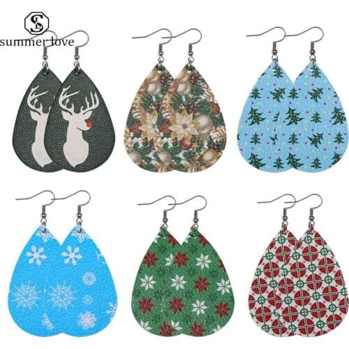 Boho Boutique Animal Print Faux Leather Earrings Green Glitter Christmas Tree Earrings for Women Statement Designer Jewelry
