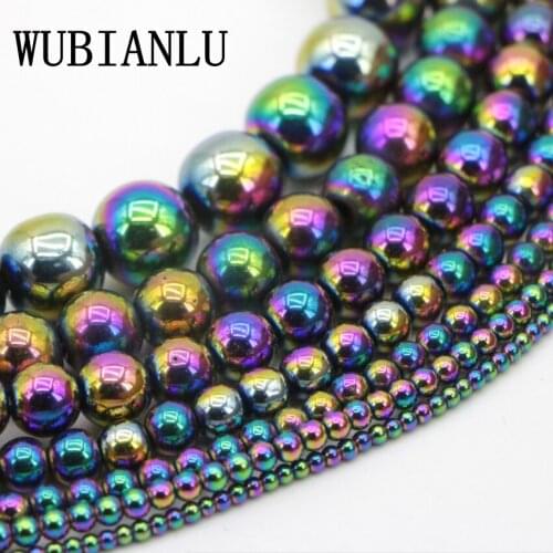 WUBIANLU New 2-12mm Multi Colored Hematite Round Loose Beads For Jewelry Making DIY Bead Necklace Bracelet Floating Charms Lot
