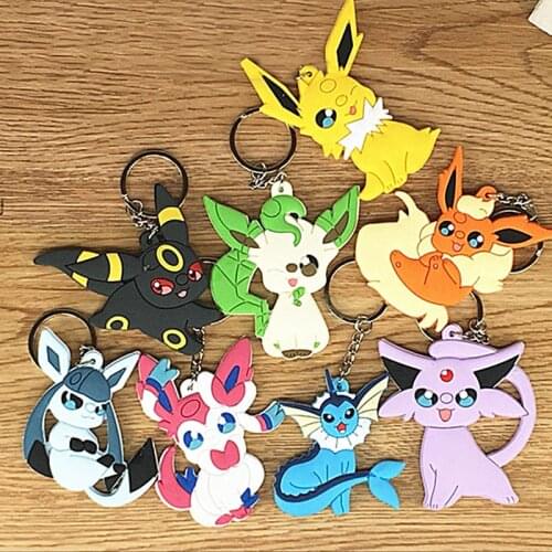 Pokemon Key Chain The Backpack PVC Metal Eevee Leafeon Umbreon Espeon Sylveon Jolteon Vaporeon Flareon Japan Anime Keychain Toy