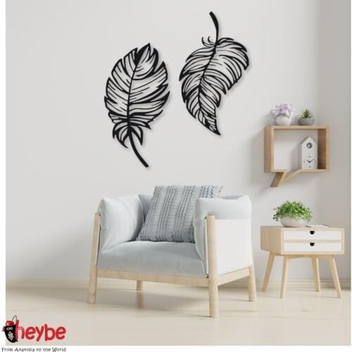 Wood Wall Art Double Leaf Decor Black Color Modern Tree Nature Home Office Living Room Bedroom Kitchen New Quality Gift Ideas 3D Creative Stylish Decorative 2021 Modern Ornament Beautiful Cute Painting Art Souvenir MDF