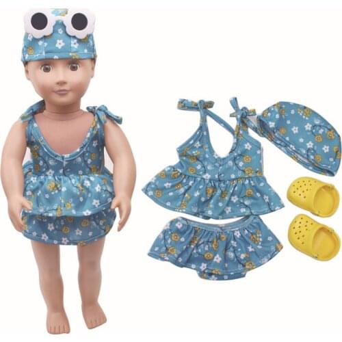 New Pattern Fashion Three Piece Floral SWIMSUIT SET Fit 18 Inch American&43cm Baby New Born Doll Clothes Accessories Girls' Toys
