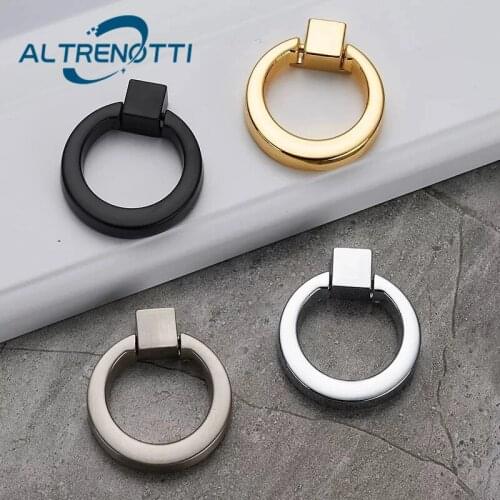 Furniturn Cabinet Metal Zinc Ring Handle Black Gold Silver Door Pull Kitchen Cupboard Drawer Wardrobe Modern Room Closet Knob