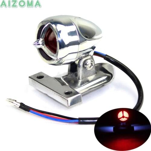 Chrome Billet Aluminum Motorcycles LED Brake Taillight w/License Plate Lamp For Harley Yamaha Choppers Boober Universal