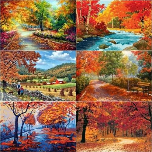GATYZTORY Diy Framed Paint By Numbers Maple Landscape For Adult Children Handpainted Painting On Canvas Wall-Art 40x50cm