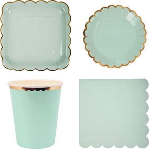 Candy Color Tableware Wedding decorations Bronzing Folwer Edge Party Supplies Round Square Paper Plate Cups Foil New Year favors