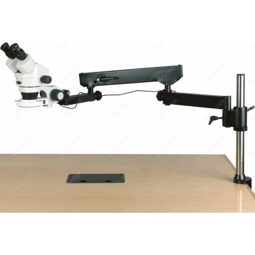Articulating Arm Microscope--AmScope Supplies 7X-45X Binocular Articulating Arm Pillar Clamp 144-LED Zoom Stereo Microscope