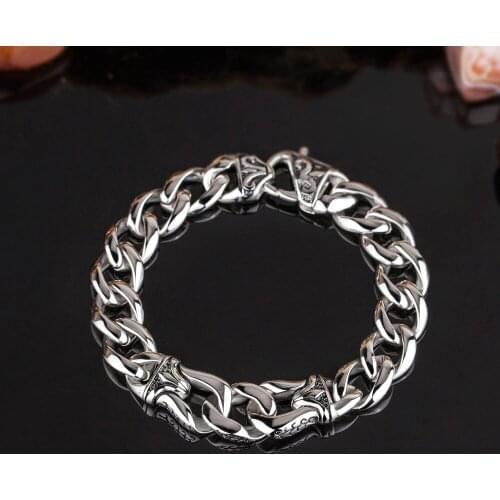 Mens Cross Titanium Bracelets Gift for Him Men Rocker Stainless Steel Silver color Retro Link Bracelet Bikers Accessories