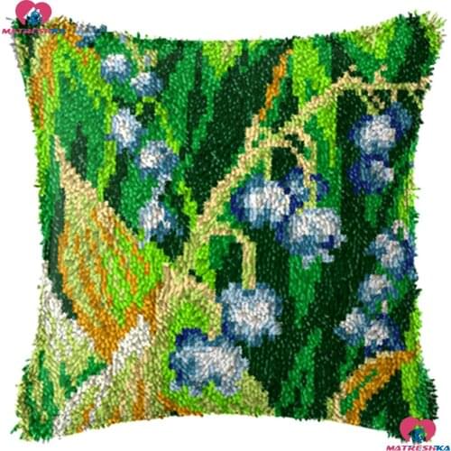 Flower Latch Hook kits Embroidery Printed Canvas Pillowcase set Cushion Latch Hook Rug Kits 3d DIY Needlework Unfinished