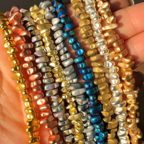 Natural Matte Irregular Gravel Light Gold Hematite Stone Beads Loose Spacer Beads For Jewelry Making Diy Charm Bracelet 15"inch