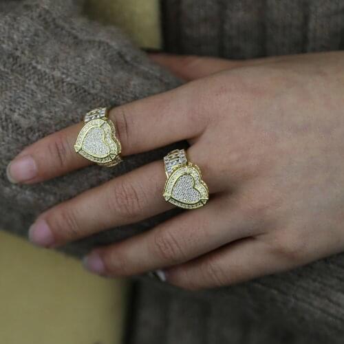 Newest Arrial Hip Hop Big Heart Ring For 2021 Valentines Proposal Love Heart Design Pave 5A Cubic Zircon Women Finger Jewelry