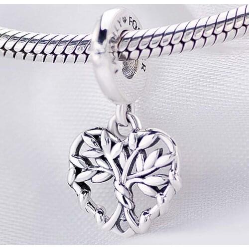 Original Openwork Heart Family Tree Pendant Beads Fit 925 Sterling Silver Charm Pandora Bracelet Bangle Diy Jewelry