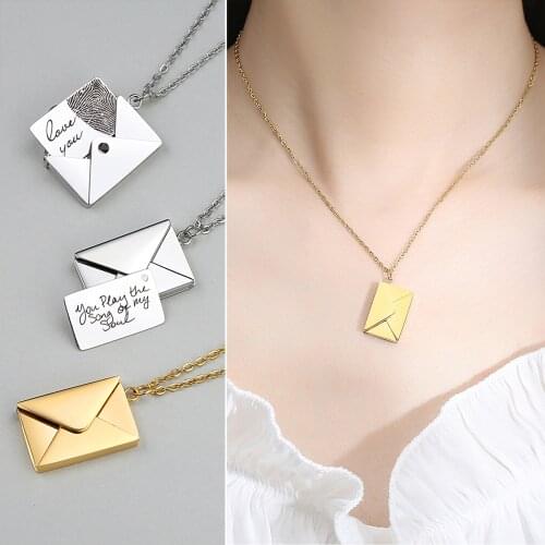 Engraved Actual Fingerprint Handwriting Necklace, Memorial Gift, Envelope Locket Secret Message Necklace