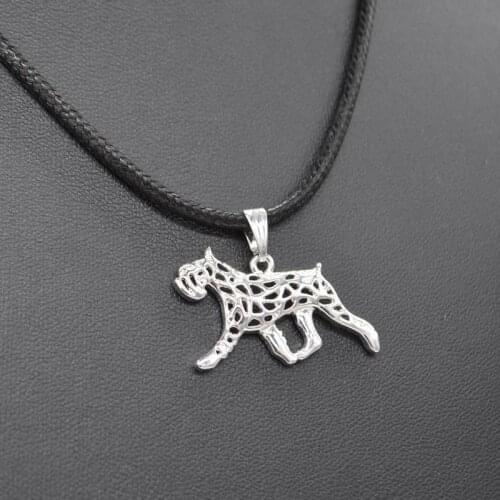 Women Rope Chain Hollow Pet Dog Necklaces Alloy Standard Schnauzer Movement Necklaces