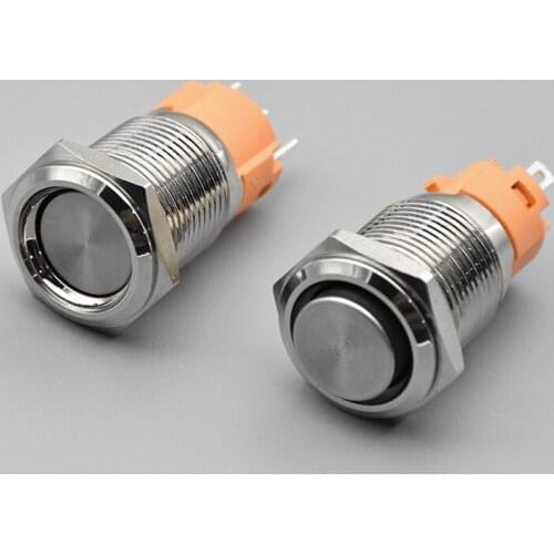 16mm 19mm 22mm 3pin Panel Hole Metal Button Switch Power Push Button Flat High Head Self Locking/ Reset soldering IP67 1NO 1NC