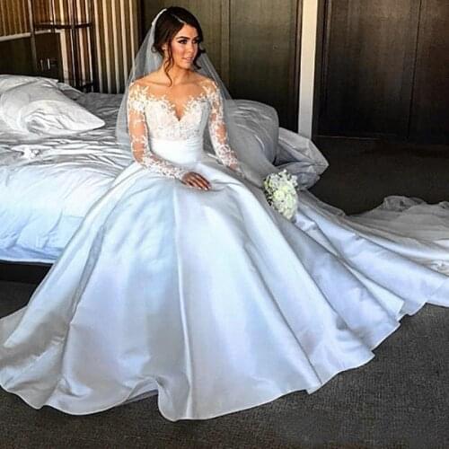 Long Sleeve Detachable Train Bride Dress Custom Vestido De Noive Sexy Illusion Appliques Lace Mermaid Wedding Dresses
