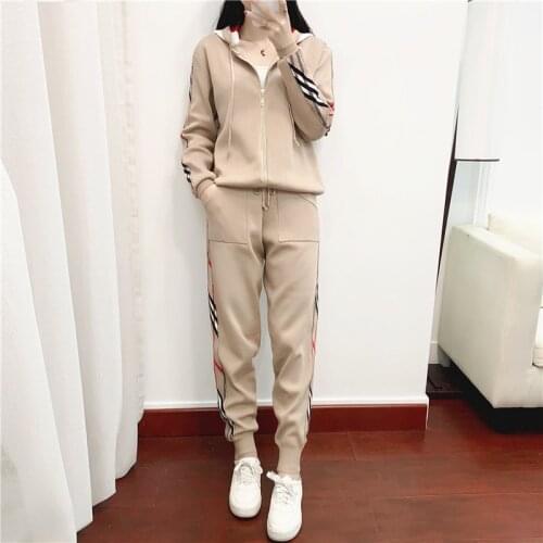 Casual Tracksuits Women Female 2020 New Autumn Fashion Slimming Knitted Hooded Sweater Trousers Suits Two-Piece Set Women