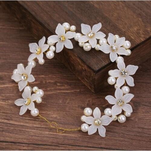 Wedding Prom Party Headband Flower Bridal Headband Pearl Rhinestone Brde Hair Accessories Crystal Headband Wedding Bride Tiara