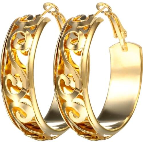 Luxury Gold Color Circle Earrings For Women Fashion Hollow Pattern Hoop Earrings Fashion Jewelry Women Wedding Anniversary Gift