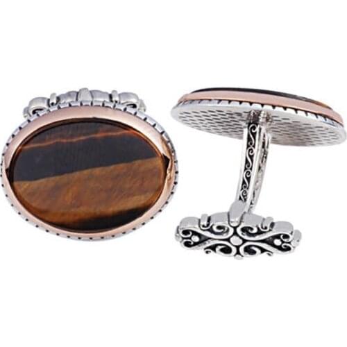 Silver Tiger Eye Stone Oval Cufflinks