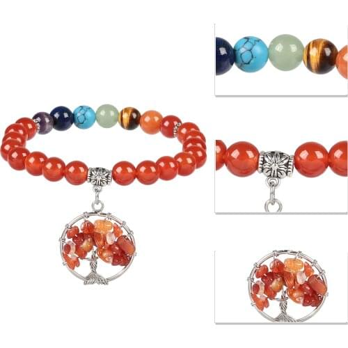 TUMBEELLUWA 7 Chakra Stone Beads Bracelet Tree of Life Charms For Bracelets Yoga Meditation Wrap Bracelet Women Jewelry