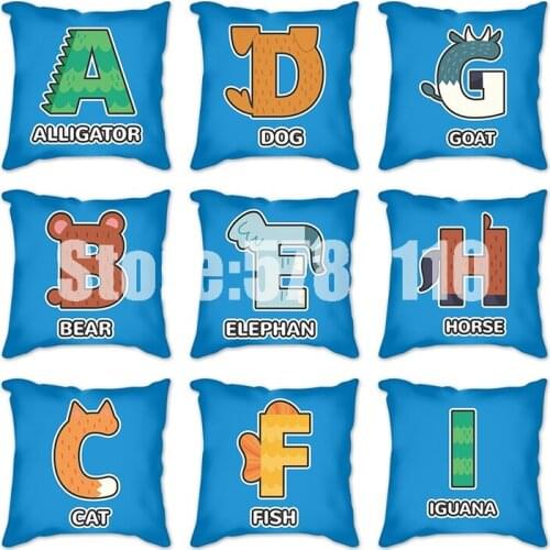 Decoration Cushion Cover Cartoon animal alphabet Cushions Polyester Linen Pillowcase 45*45cm letters Pillow cover Decorative