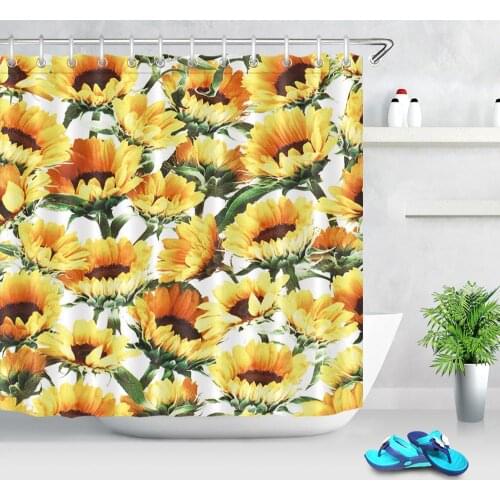 Sunflower Print Shower Curtain Blossom Yellow Flower Bath Screens Waterproof Floral Bathroom Curtain Fabric Farmhouse Decor