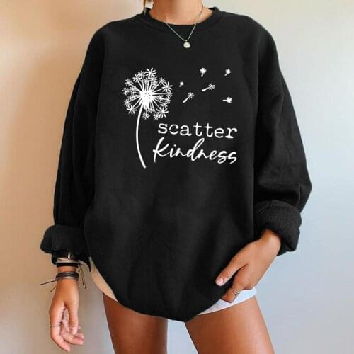 Harajuku Letter Printing Women Sweatshirt Scatter Kindness Dandelion Print Drop Shoulder Pullovers Sweatshirts Top Woman Clothes