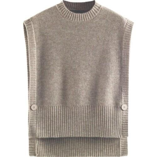 ZCSMLL Side Full-open Knitted Vest Womens Round Neck Personality Buttons Sleeveless Solid Color Korea Fashion Tops 2021