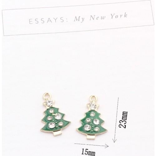 10pcs/lot Rhinestone Christmas tree Enamel Charms Fit DIY Bracelet Necklace Hair Making Crystal Tree Jewelry Accessory DIY Craft