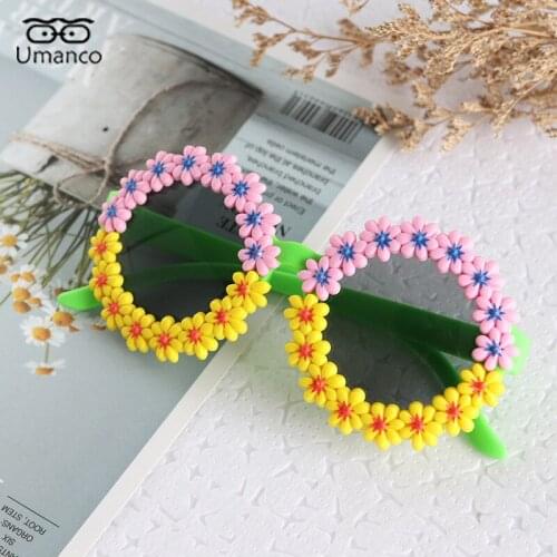 2021 Trendy Florial Round Sunglasses for Children Plastic Frame Flower Girls Eyeglasses Travel Beach Party Gift Photo Glasses
