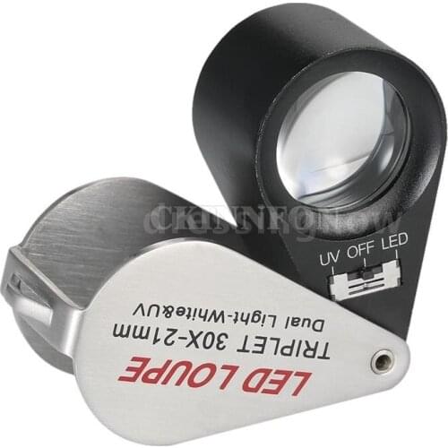 30X Multi-functional Handheld LED Loupe Portable 21mm 6 Jeweler Loupe Magnifier Triplet Magnifying Glass UV Detector