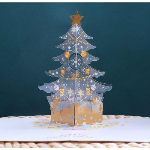 3D Hollow Carving PVC Crystal Christmas Tree Pop Up Paper Greeting Cards Best Wish PostCard Merry Christmas New Year Party Gift