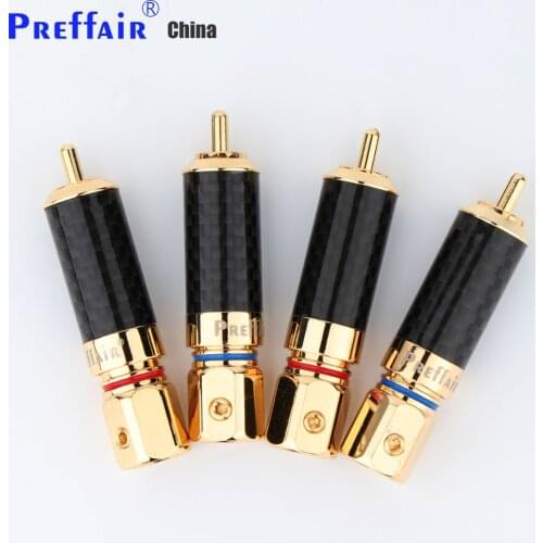 4Pcs Preffair R1701 Carbon Fiber Gold Plated RCA Adapter HIFI RCA Audio Connector