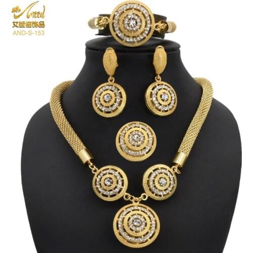 Jewelery Set Ethiopia Jewelry Necklace Women Earrings 24k Gold Ring Gift Luxury Accessories Nigerian Wedding Copper Pendant 4PCS