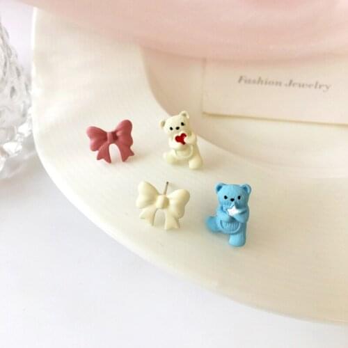 Asymmetric Bowknot Sweet Bear Earrings Brief Cute Cartoon Kids Earrings