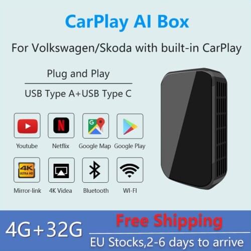 Wireless CarPlay Ai Box Supports YouTube Netflix Video GPS Navigation, for Volkswagen Polo Golf Passat Touran Skoda with CarPlay