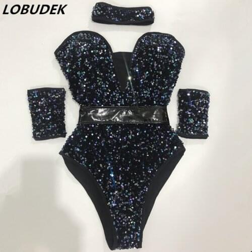 Shiny Sequins Bodysuit Sexy Women Bar Nightclub DJ Jazz Pole Dancing Costume Festival Party Rave Outfits Singer Dancer Clothes