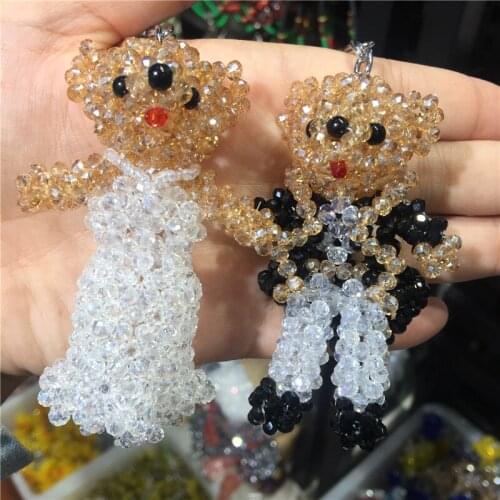 Pure hand woven cute Couples Marry bear Austrian crystal key chain bag hanging accessories shining Christmas gift Beautiful