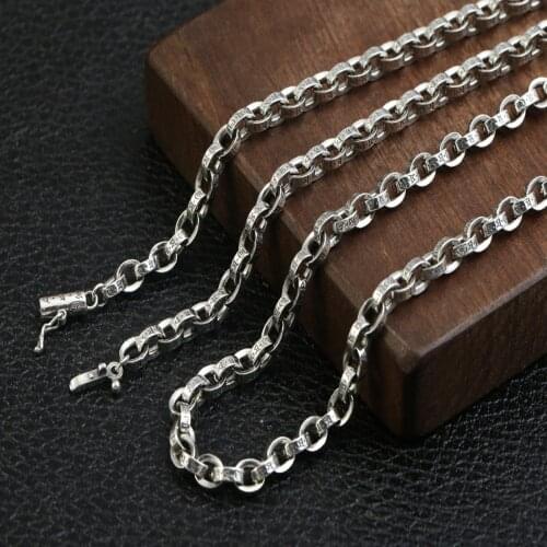 BOCAI New solid S925 silver vintage six-character mantra necklace for man thick personality Man necklace chain Buddhist jewelry