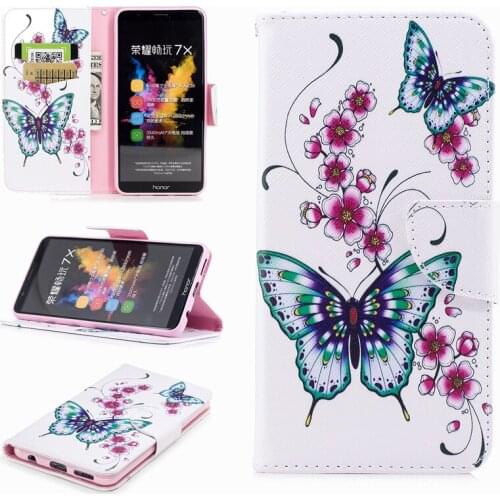Hotsale Colored Drawing PU Leather Cases for Huawei Honor 7X BND-AL10 Kickstand Flip Mobile Phone Cases with Wallet Card Holders