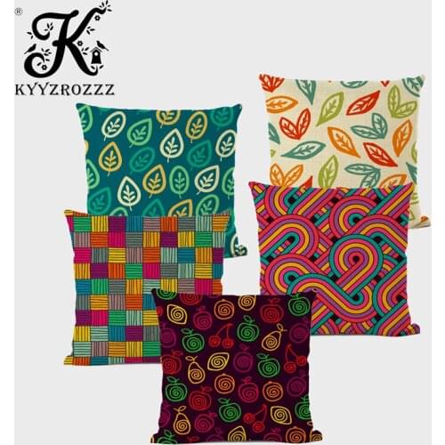 Colorful Geometric Print Decorative Cushion Cover Leaf Lattice Stripe Linen Print Library Home Sofa Pillowcase Capa Almofada
