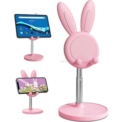 Cute Bunny Phone Holder Desktop Cell Phone Stand Height Angle Adjustable for IPhone 12 IPad Samsung Lovely Rabbit Tablet Support