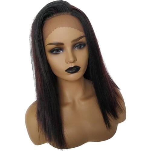 16'' Lace Front Long Straight Wigs Natural Looking Synthetic Side Part Wig