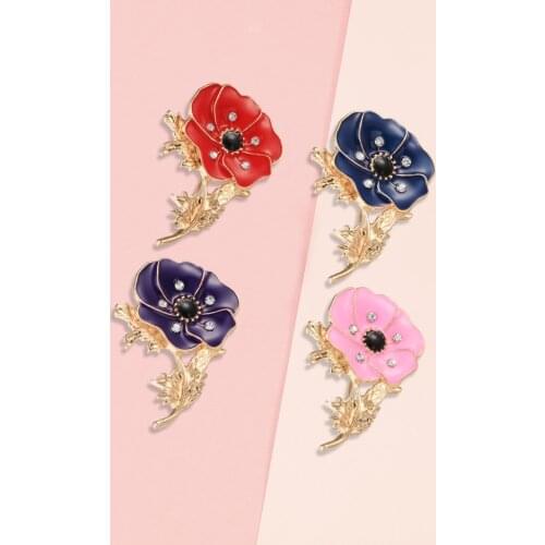 Poppy Flower Enamel Pin Warrior Memorial Veterans Soldier Rhinestone Flowers Brooches For Women Men Jewelry Best Friend Gifts