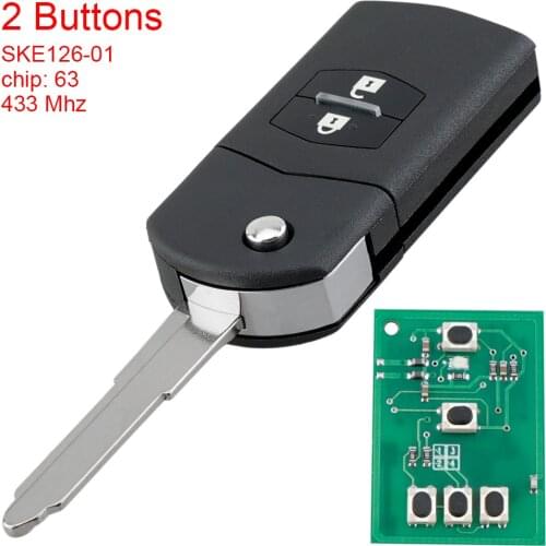 2 Button 433MHz Flip Remote Car Key Fob ID63 80bit Chip SKE126-01 for MAZDA Car 2 M2 Demio 3 M3 Axela 5 M5 Premacy 6 M6 Atenza