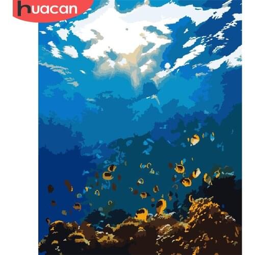 HUACAN DIY Painting By Number Sea Drawing On Canvas Hand Painted Paintings Art Gift Pictures By Numbers Fish Kits Home Decor